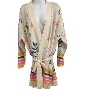 Denim & Co Canyon Retreat Pastels Southwest Western Wrap Cardigan Size 1X